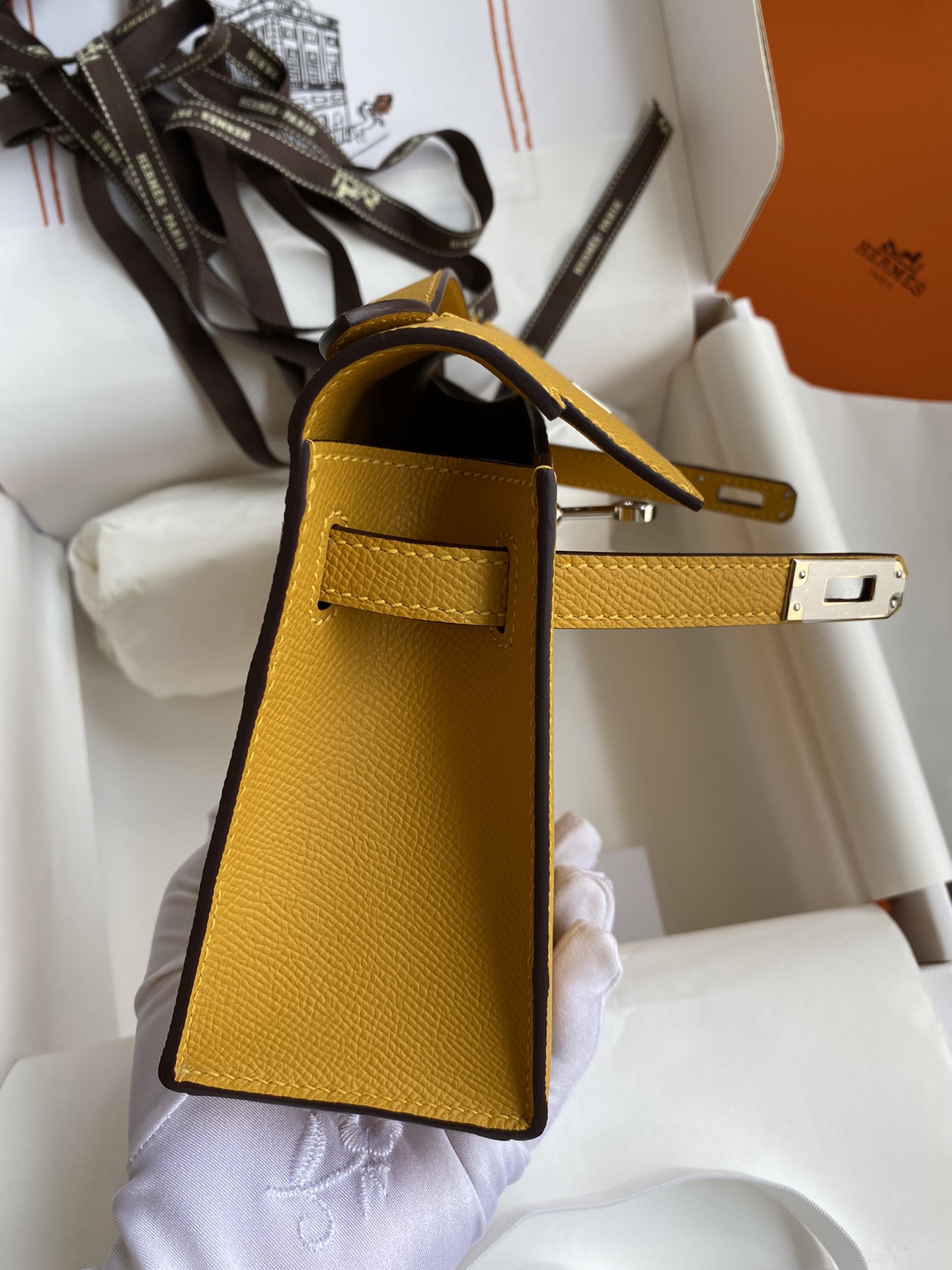 Hermes Mini Kelly Pochette 22cm Bag In Yellow Omber Epsom Leather